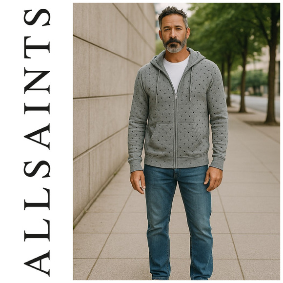 AllSaints Blink Hoody Jumper Unisex Sz XS Full Zip Distressed Ripped Linen Blend - Picture 1 of 8